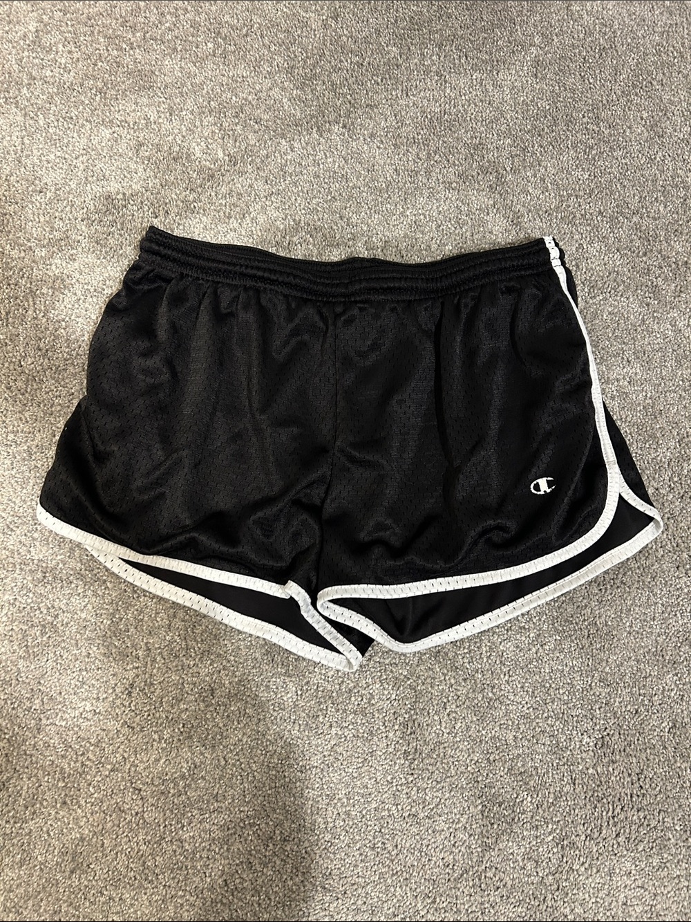 Champion Women's Black Athletic Mesh Shorts with White Trim
